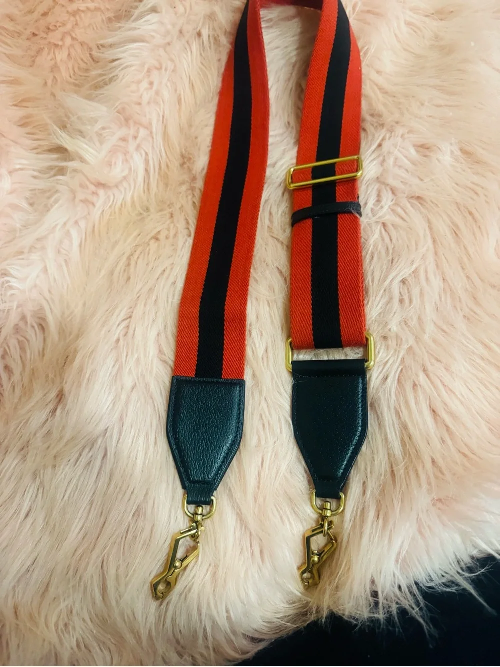 Gucci Red and Black Striped Messenger Strap with Gold Hardware